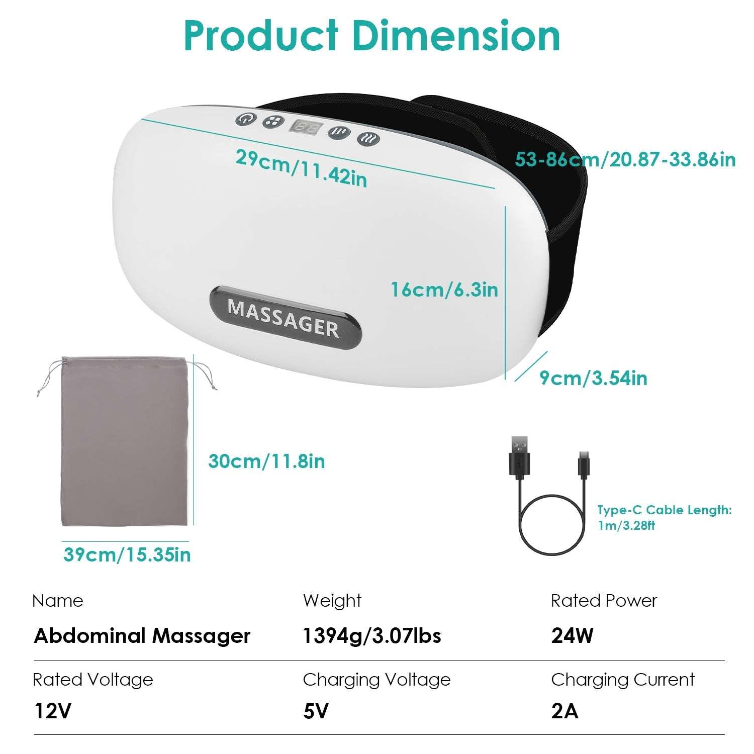 Rechargeable Abdominal Massager with Bian Stone and Heat
