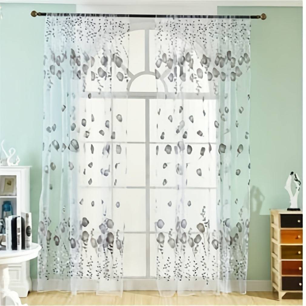2-Panel Tulip Curtains for Living Room 79-Inch, Elegant Sheer Chiffon Drapes with Spring Flower Print & Rod Pocket Top for Bedroom & Balcony