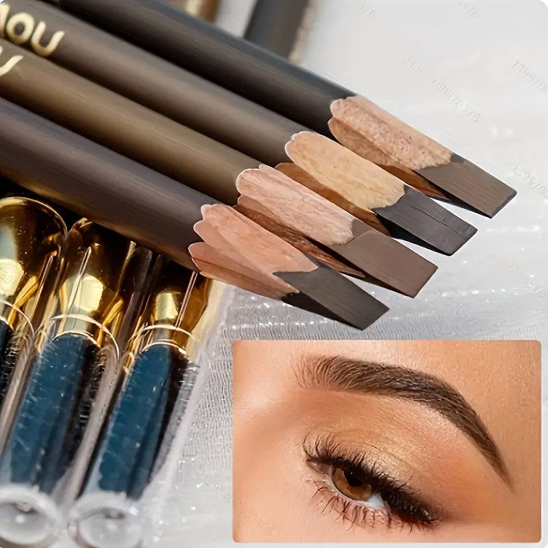 4pcs Waterproof Eyebrow Pencil Set Smudge-Proof Double-Head Design with Built-In Brush for Natural Look