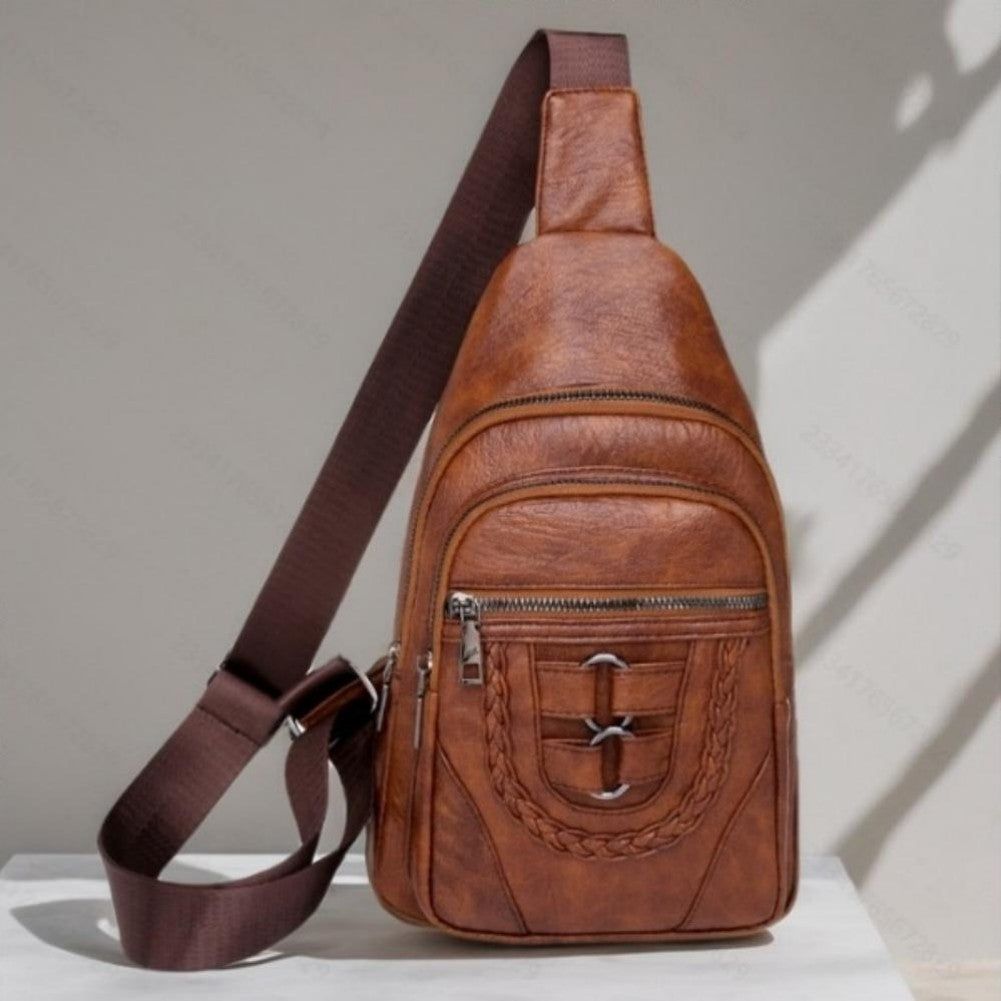 Vegan Leather Multi Way Crossbody Bag With Zipper Pockets