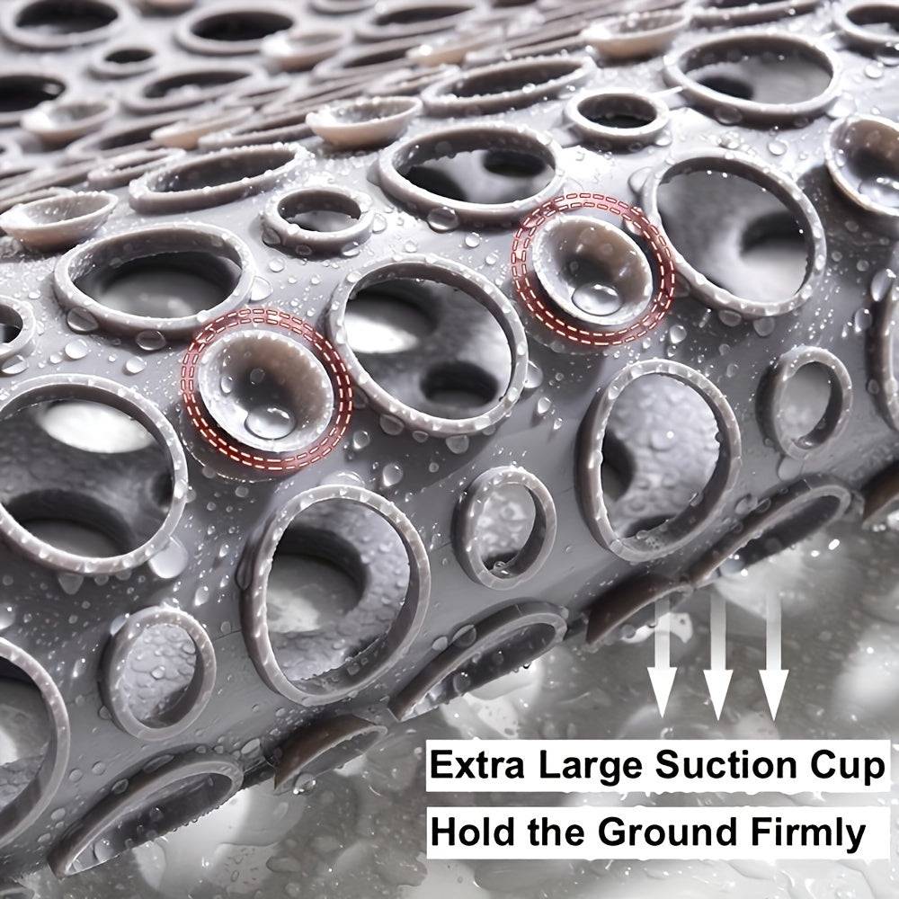 Quick-Dry Non-Slip Massage Bath Mat 43x75cm Suction Cup Mat with Drain Holes & Rings for Home & Hotel Use