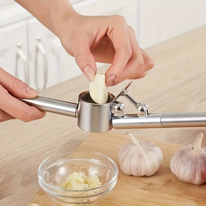 Stainless Steel Garlic Press with Peeler Heavy-Duty Manual Crusher with Removable Insert Easy-Clean Kitchen Tool for Effortless Garlic Prep at Home or in Professional Kitchens