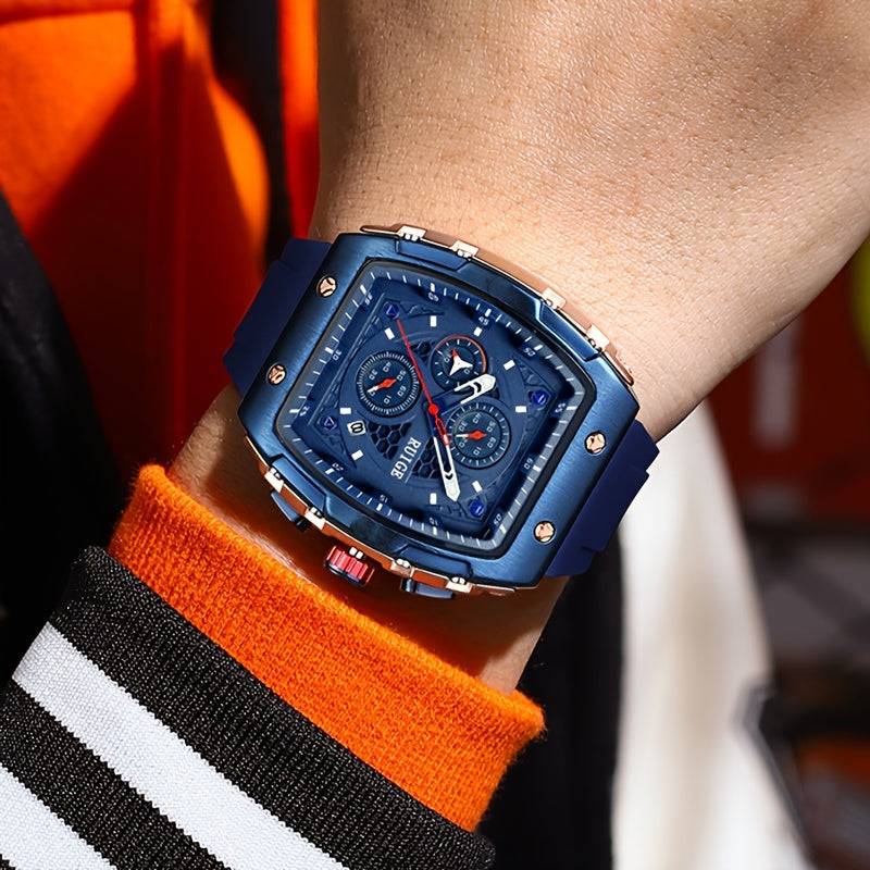 Men’s Sports Quartz Watch Barrel-Shaped Design with Luminous Hands & Silicone Strap, Fashion Gift Wristwatch