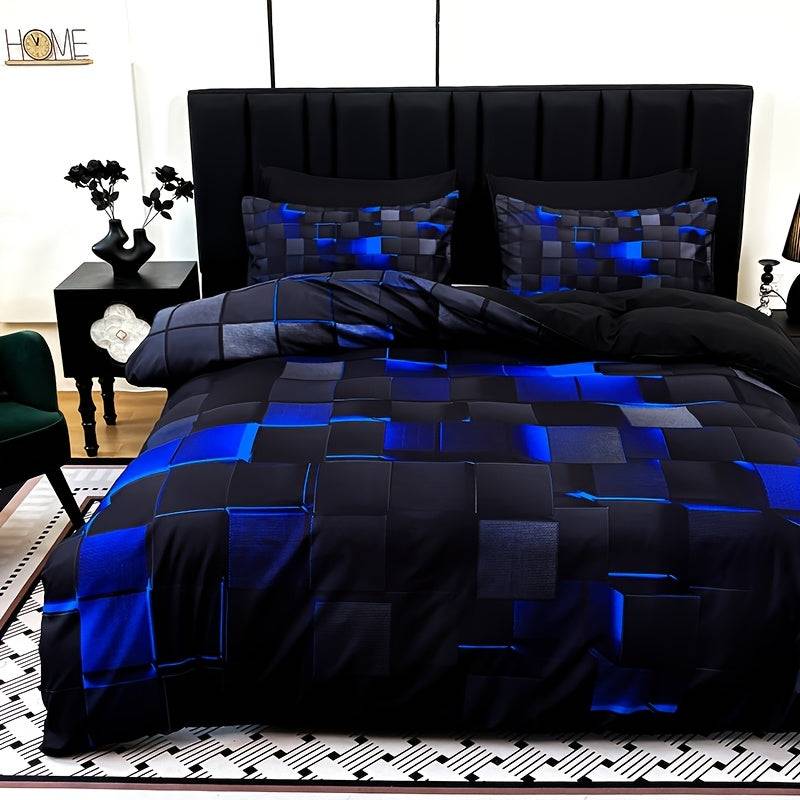 Cool Tech Duvet Cover Set 3-Piece – Red & Blue Digital Print Bedding, All-Season for Twin to King