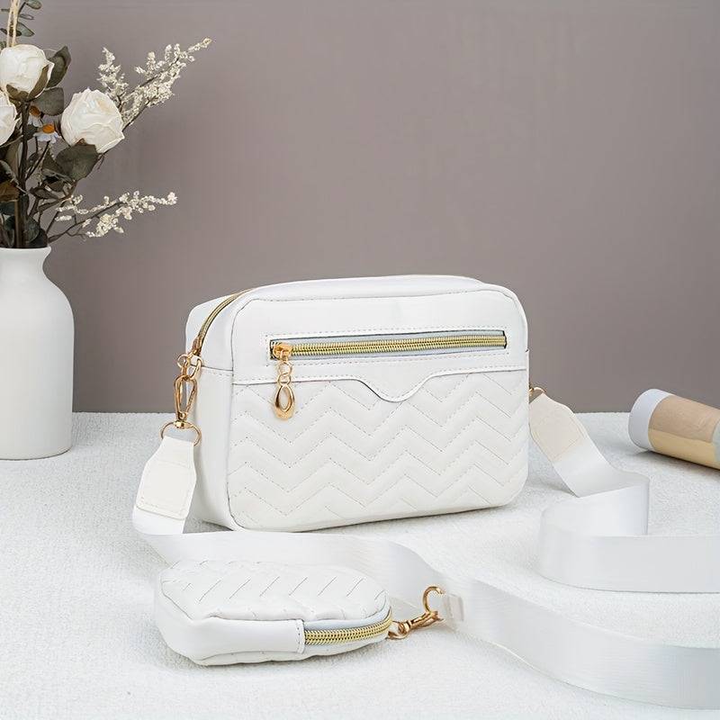 Stylish Quilted Crossbody Bag for Women, Chic Solid-Color Small Square Purse with Mini Coin Pouch, Ideal for Daily Commute & Outings