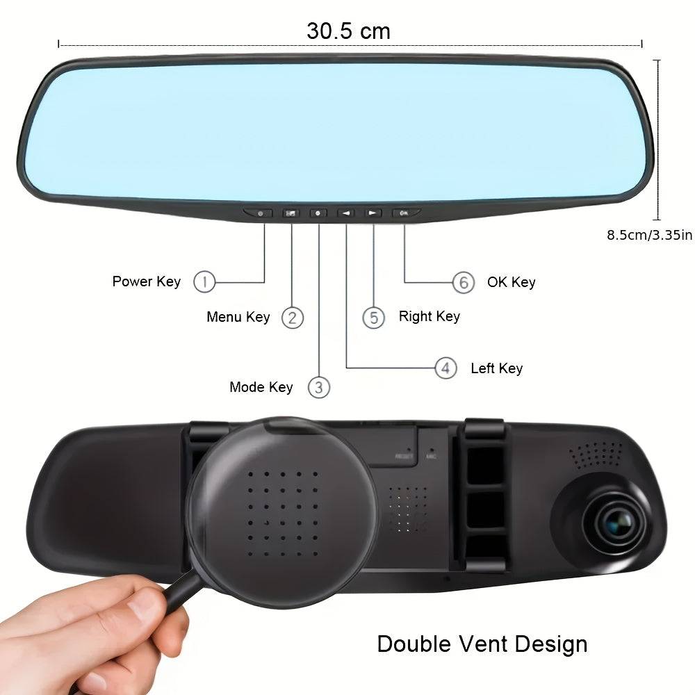 4.3" HD Rearview Mirror Dash Cam 1080P Front & Rear Cameras with Wide-Angle Night Vision Full Touch Screen, 32GB Card & Easy Installation for All Vehicles