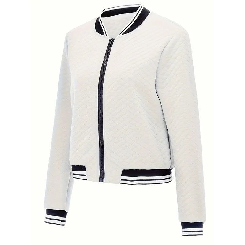 Women’s Color Block Baseball Collar Zip Jacket Polyester