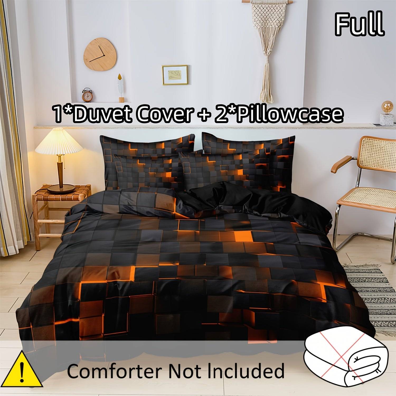 3-Piece Geometric Grid Duvet Cover Set – Multicolor Soft & Breathable Bedding, Hypoallergenic and Easy-Care for Bedroom or Guest Room