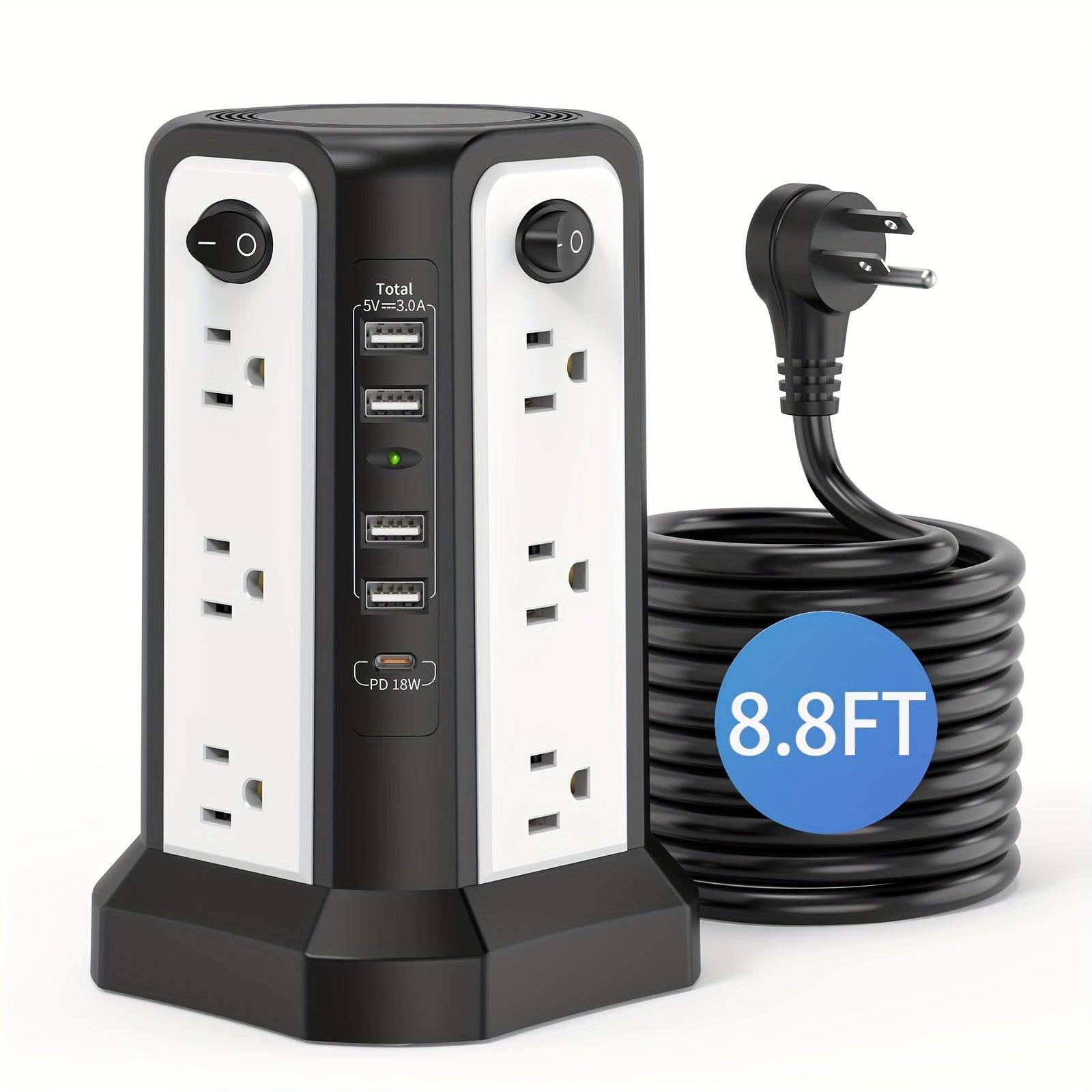 Power Strip Tower with 16 AC Outlets & 5 USB Ports Flat Plug Design with USB-C Surge Protector Extension Hub