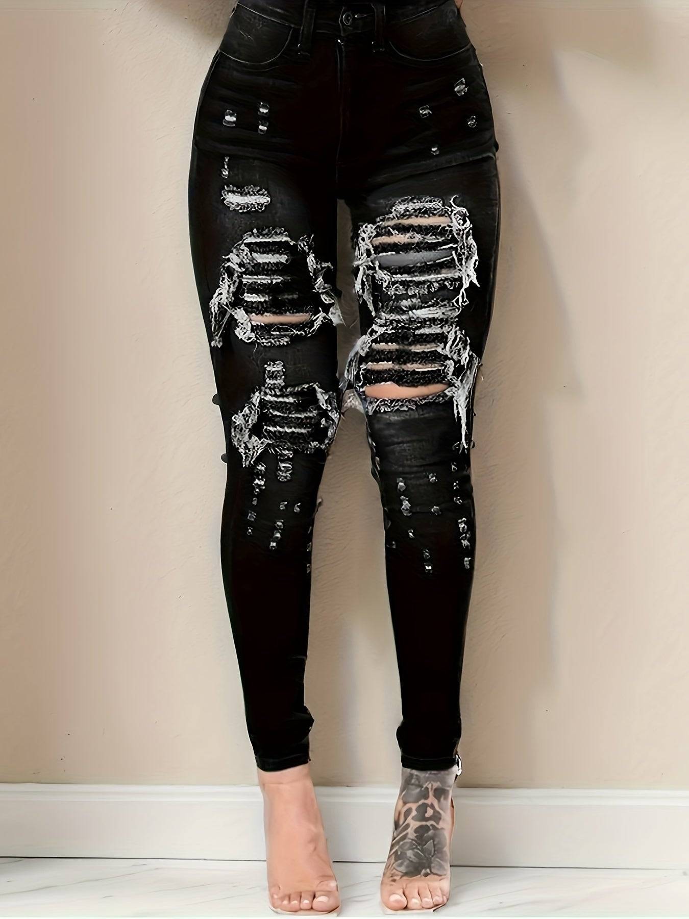 Stretch Slim High-waisted Ripped Jeans for Women, Comfortable And Stylish - Perfect for Casual Attire And Casual Occasions