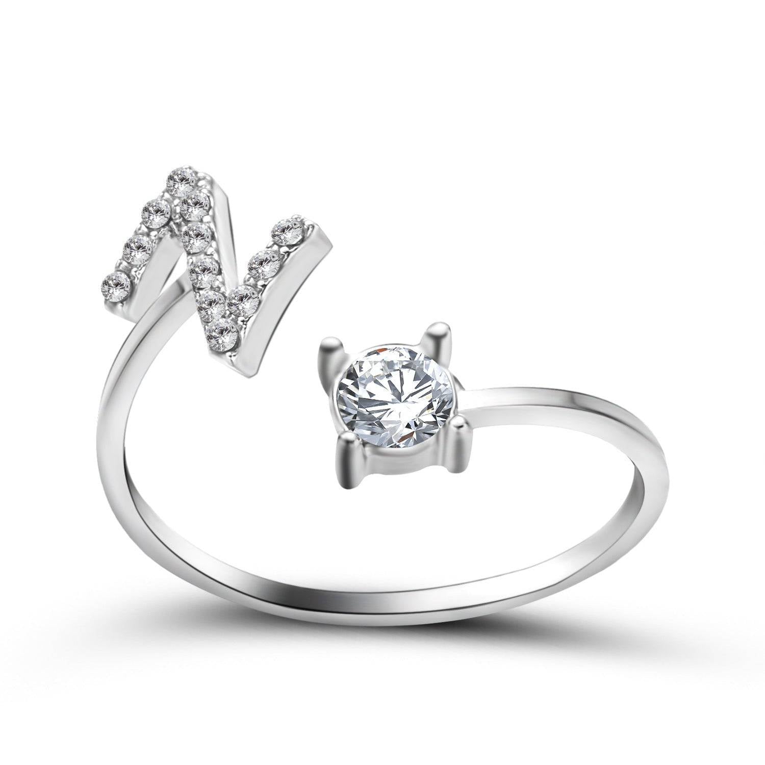Adjustable Letter Ring with Zircon 26 Initial Design Women