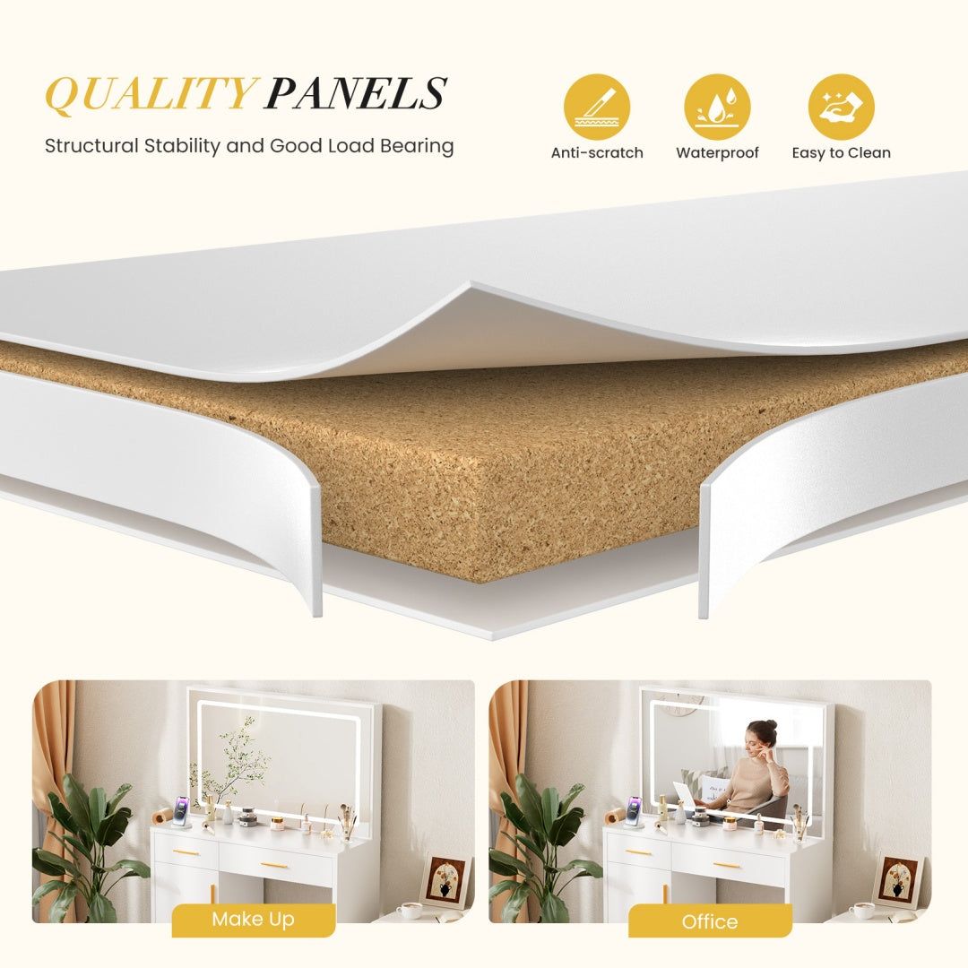 Makeup Vanity Table with LED Mirror and Charging Station