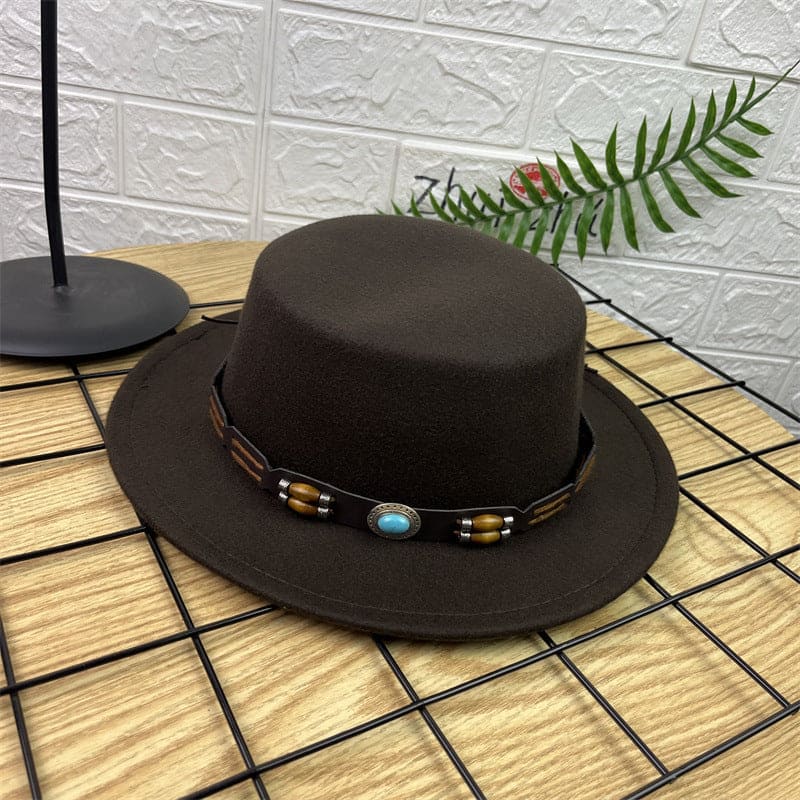 British Retro Woolen Wide Brim Flat Top Hat - PMMNAPOLES