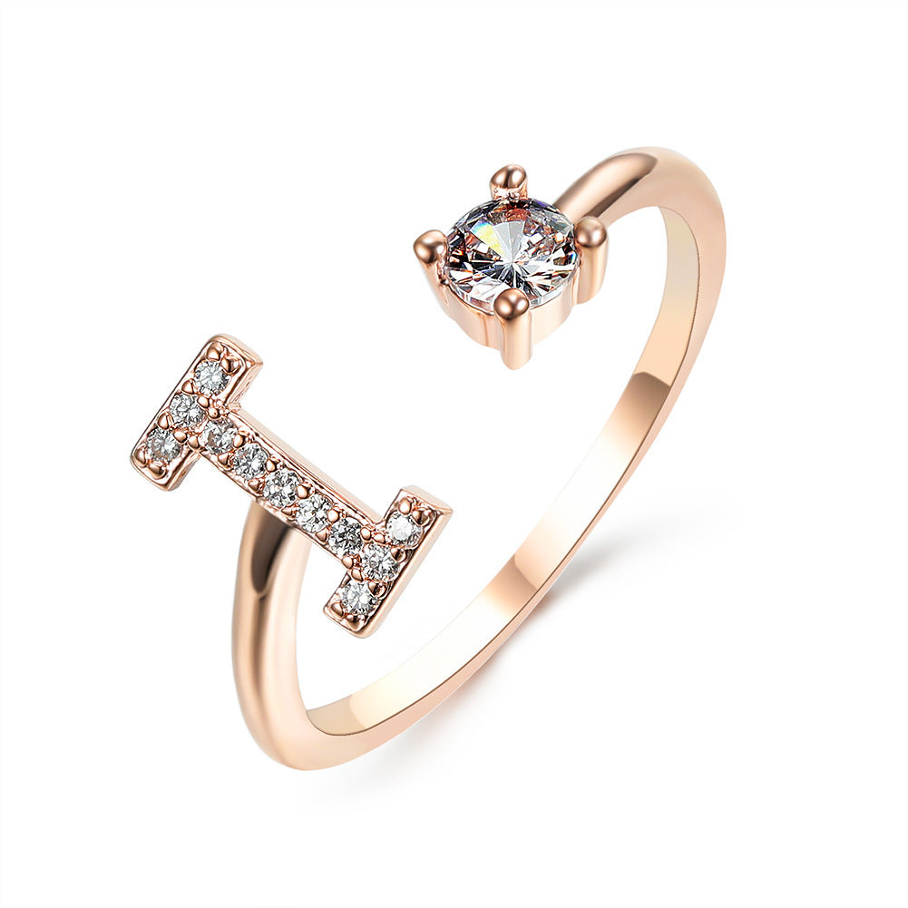 Anillo de letra ajustable con circonitas y diseño inicial de 26 para mujer