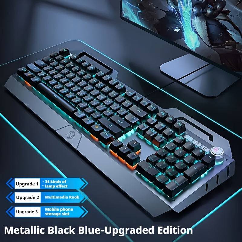 Wired Gaming Keyboard 104-Key Full Size with LED Backlight, Ergonomic Quiet Design & Volume Knob for PC & Laptop