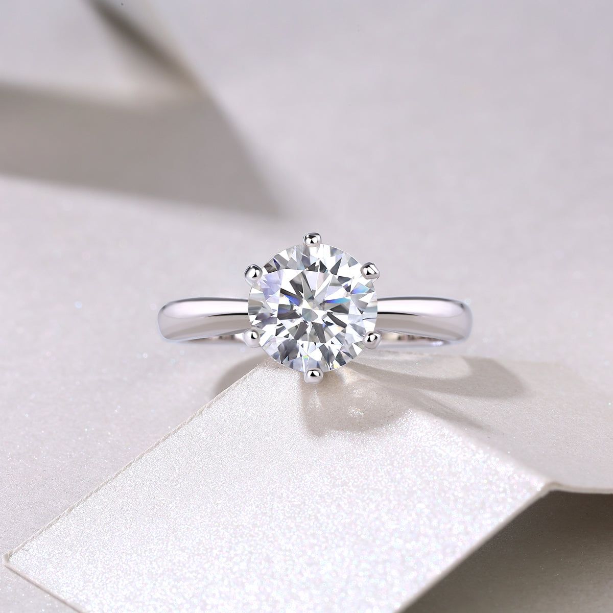 Moissanite Six Prong Silver Ring Adjustable or Fixed