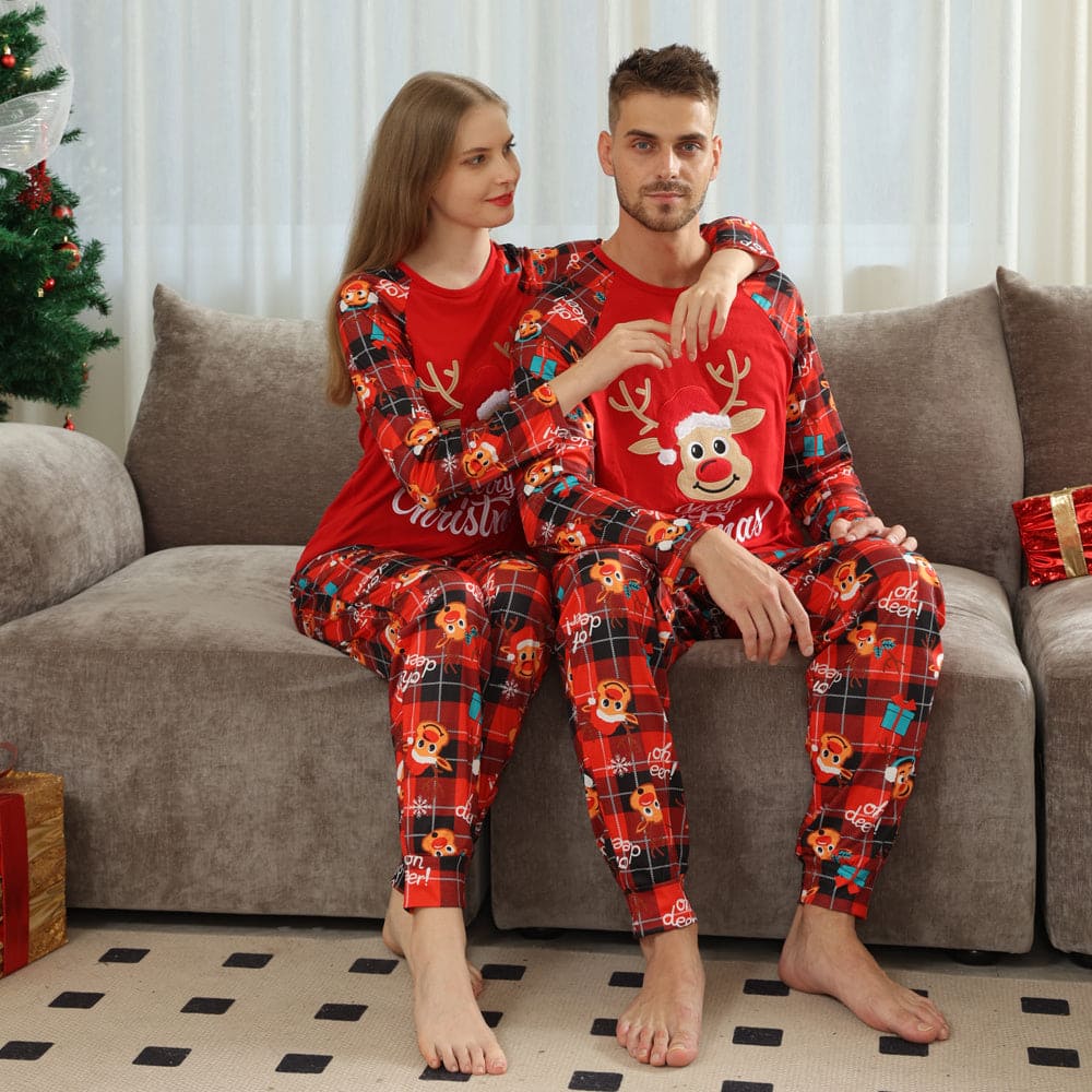 European And American Long Sleeve Home Wear Printed Plaid Christmas Suit - PMMNAPOLES