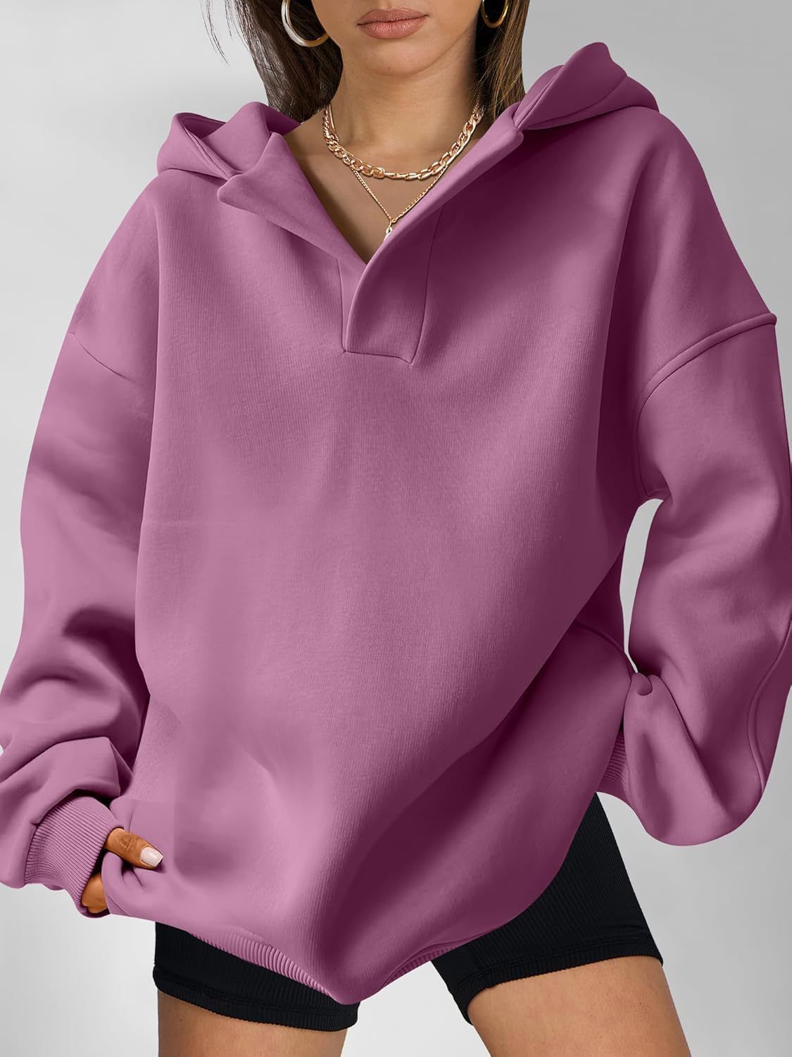 Women Hoodie Solid Color Loose Long Sleeve Pullover
