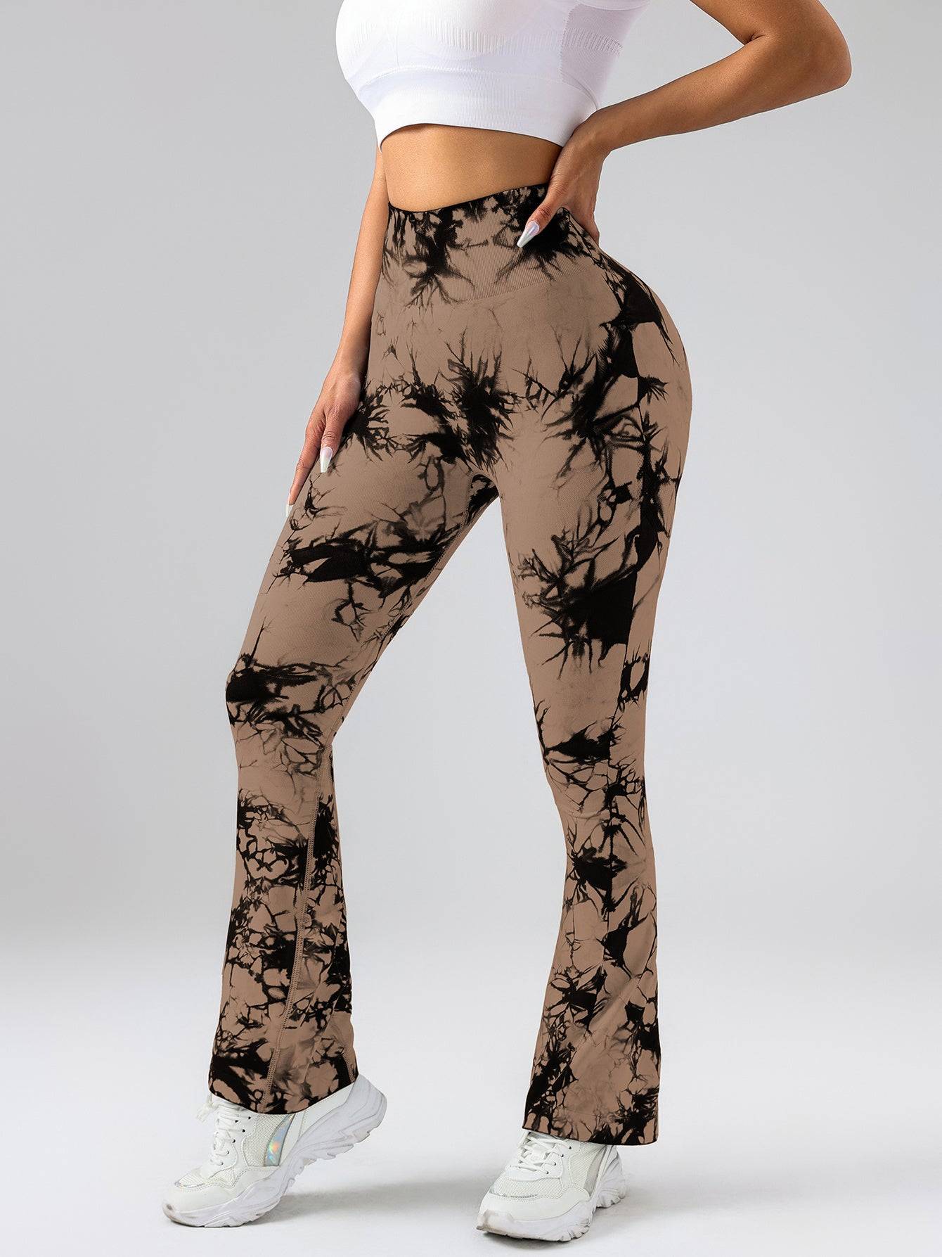 Womens High Waist Tie Dye Flare Leggings with Tummy Control