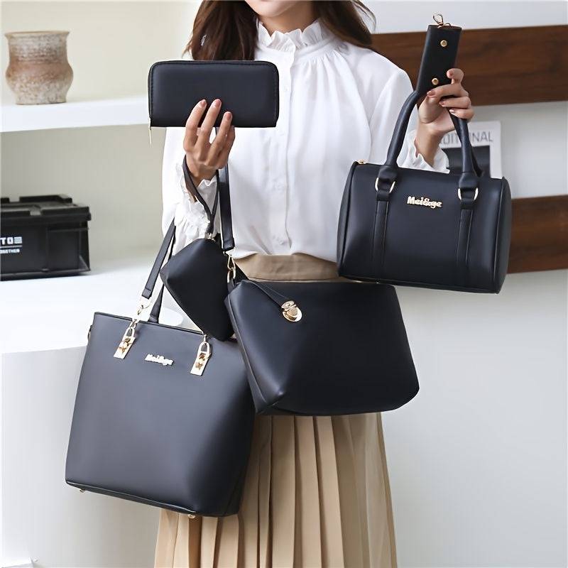 6pcs Women’s Handbag Set – Shoulder, Crossbody, Tote, Clutch & Wallet Organizer
