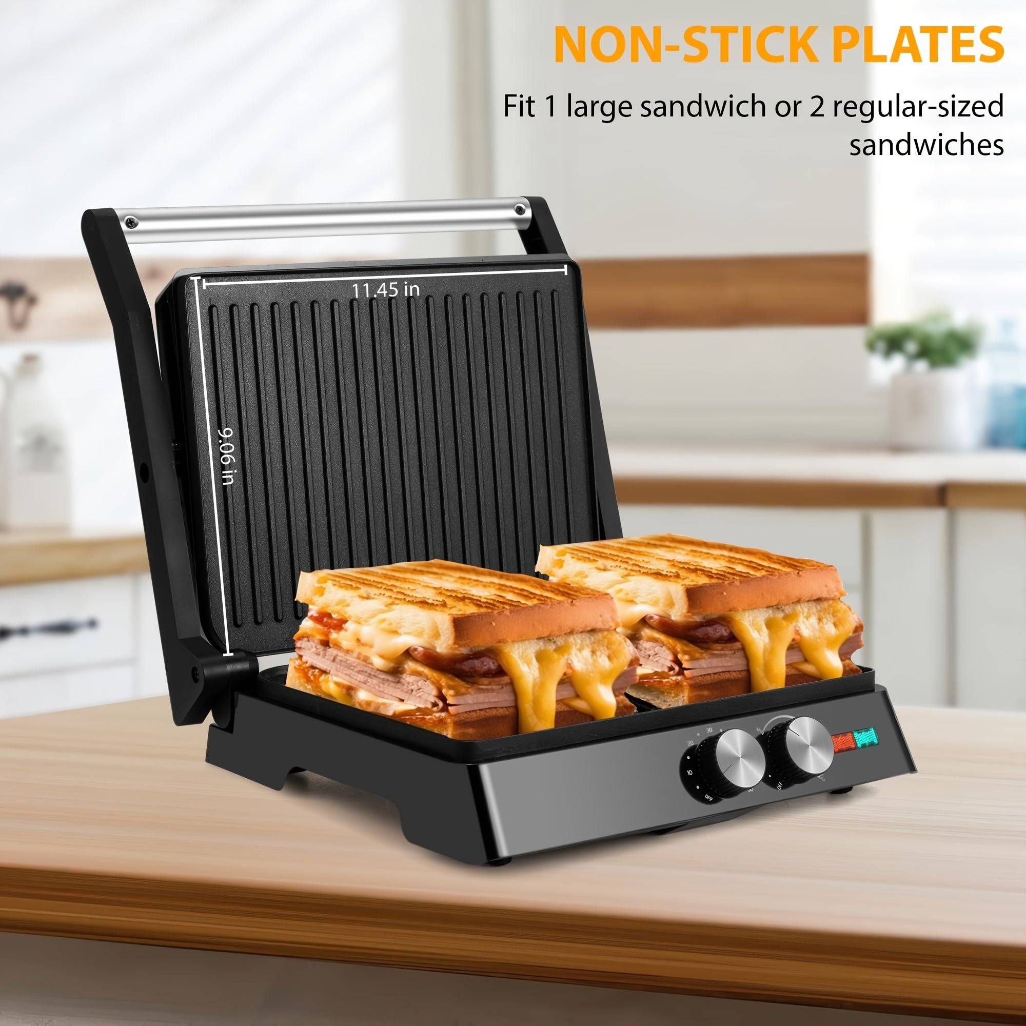 Electric 3-in-1 Panini Press Grill – Non-Stick Plates, 180° Opening & Floating Hinge for Versatile Indoor Cooking