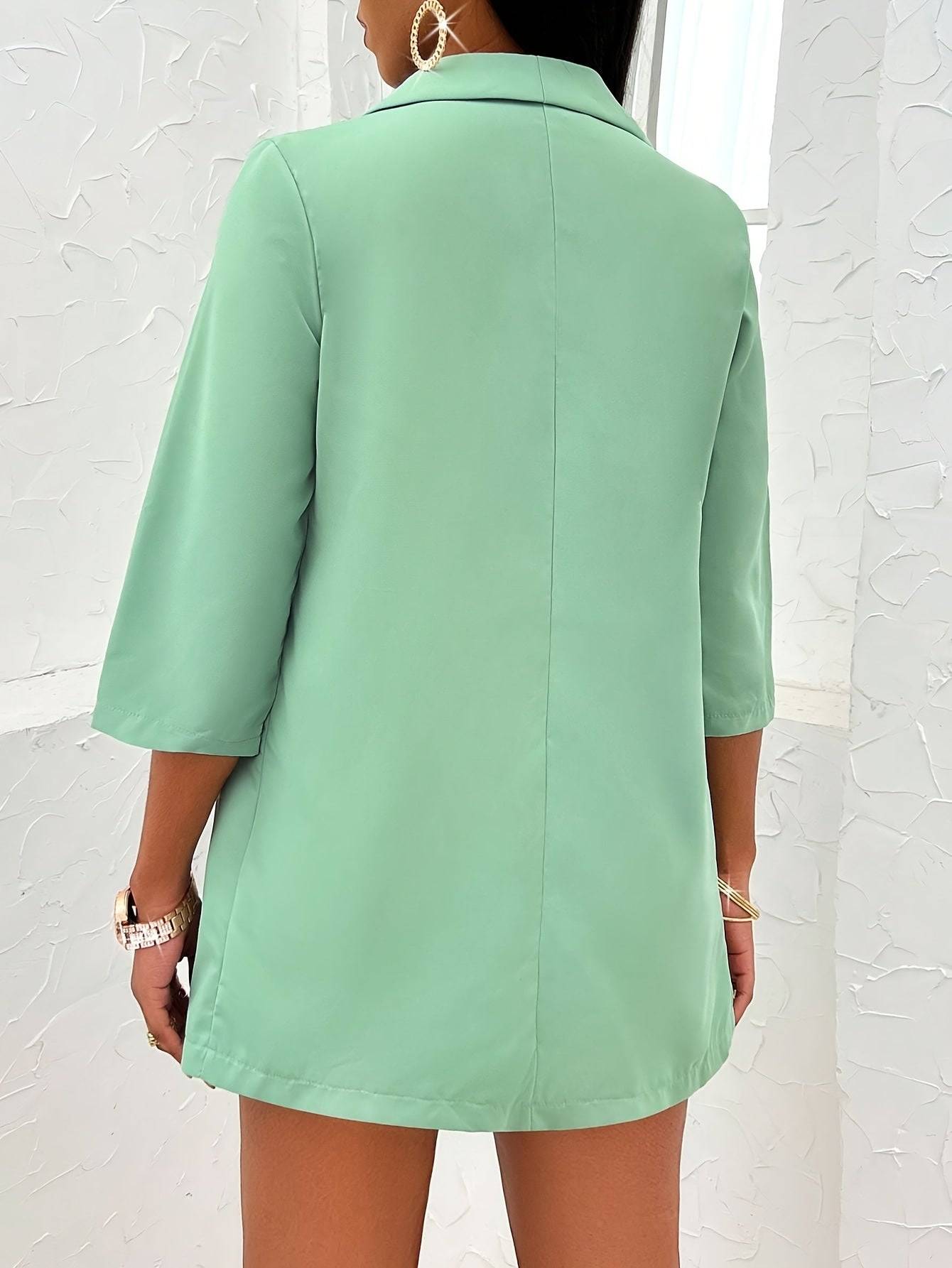 Women’s Three-Piece Set Strapless Top, Shorts & Jacket with Green Fruit Collar Solid Color Casual Wear