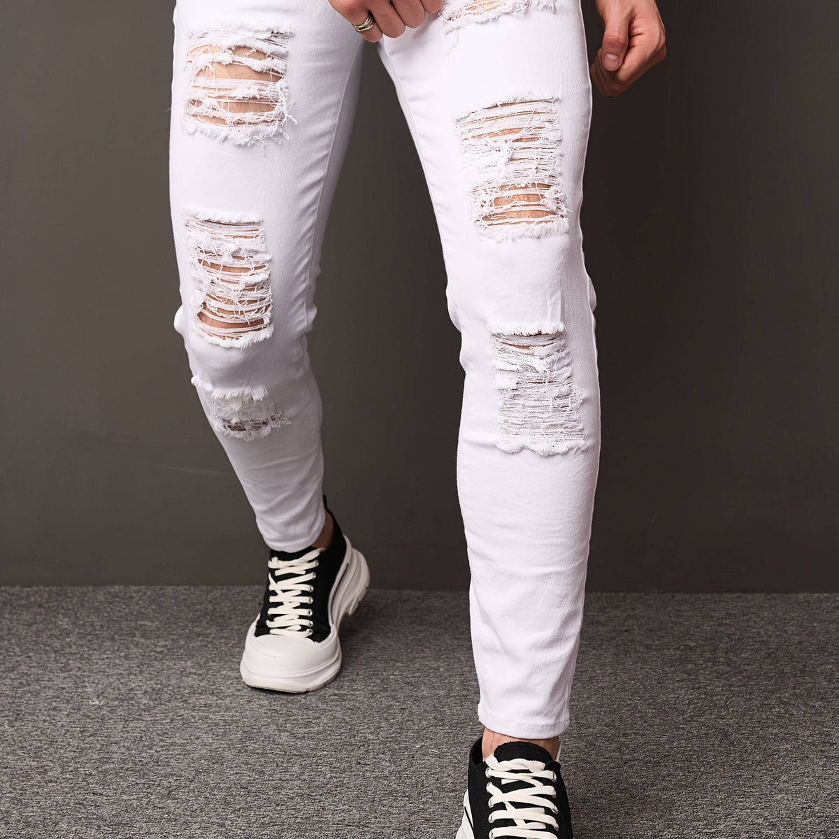 Men’s Slim Fit Jeans Stretch Cotton Blend Streetwear Pants Heavyweight 350gsm Fabric with All-Season Comfort in Solid Color