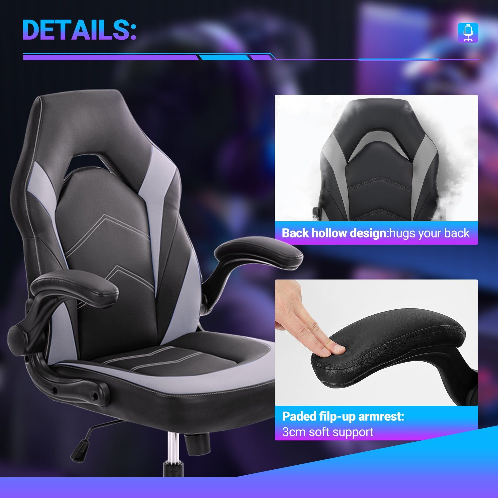 Gaming Chair Ergonomic PU Leather S Back Rocking Adjustable