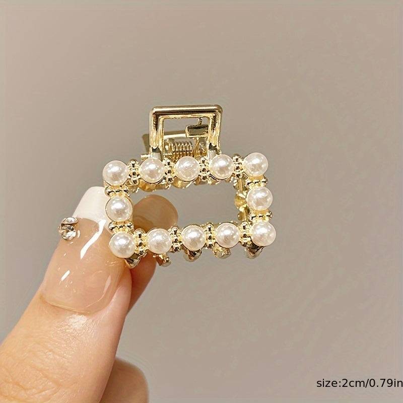Women's 5-Piece Boho Hair Claw Clip Set, Small Alloy Clips with Faux Pearls and Rhinestones, Non-Slip Strong Grip for Daily Wear and Parties
