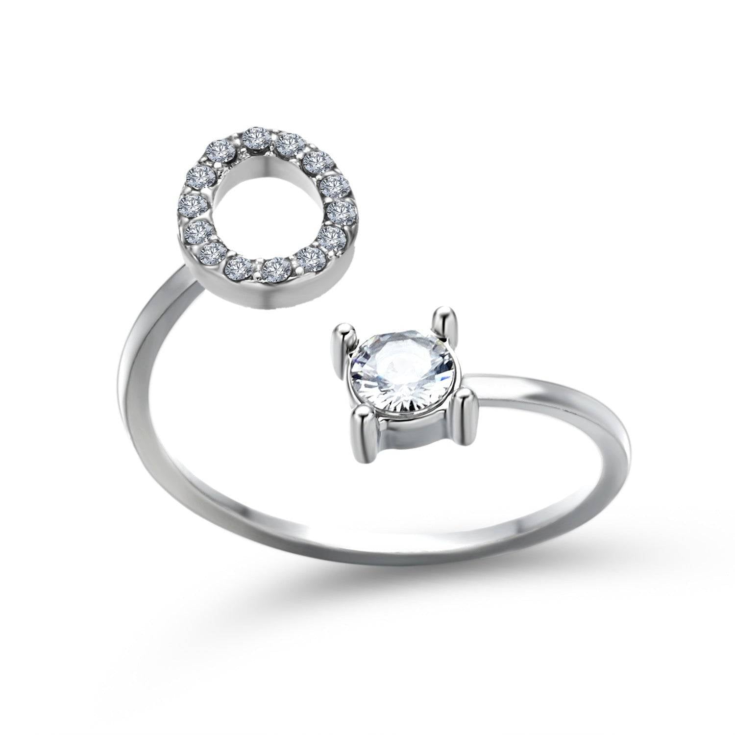Adjustable Letter Ring with Zircon 26 Initial Design Women