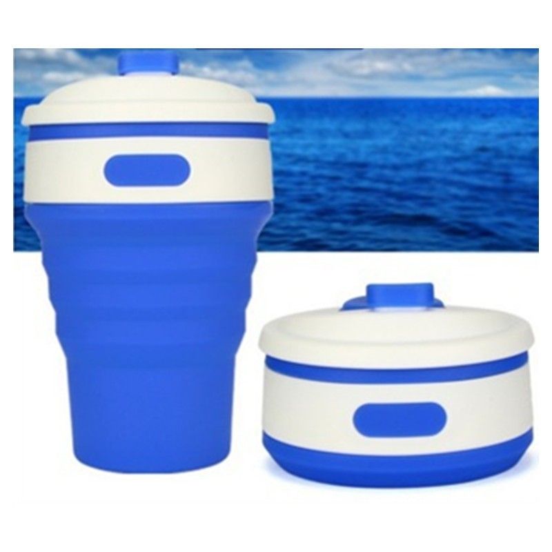 Collapsible Silicone Travel Cup 350ml BPA-Free Folding Coffee Mug with Leak-Proof Lid and Handle
