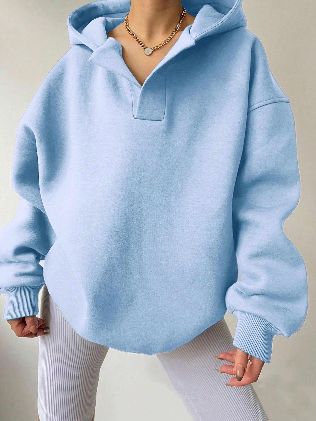 Women Hoodie Solid Color Loose Long Sleeve Pullover