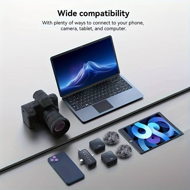 3-in-1 Wireless Lavalier Microphone for iPhone, Android and Camera, Mini Mic with 328ft Transmission and 18H Battery Life for Vlogs and Interviews