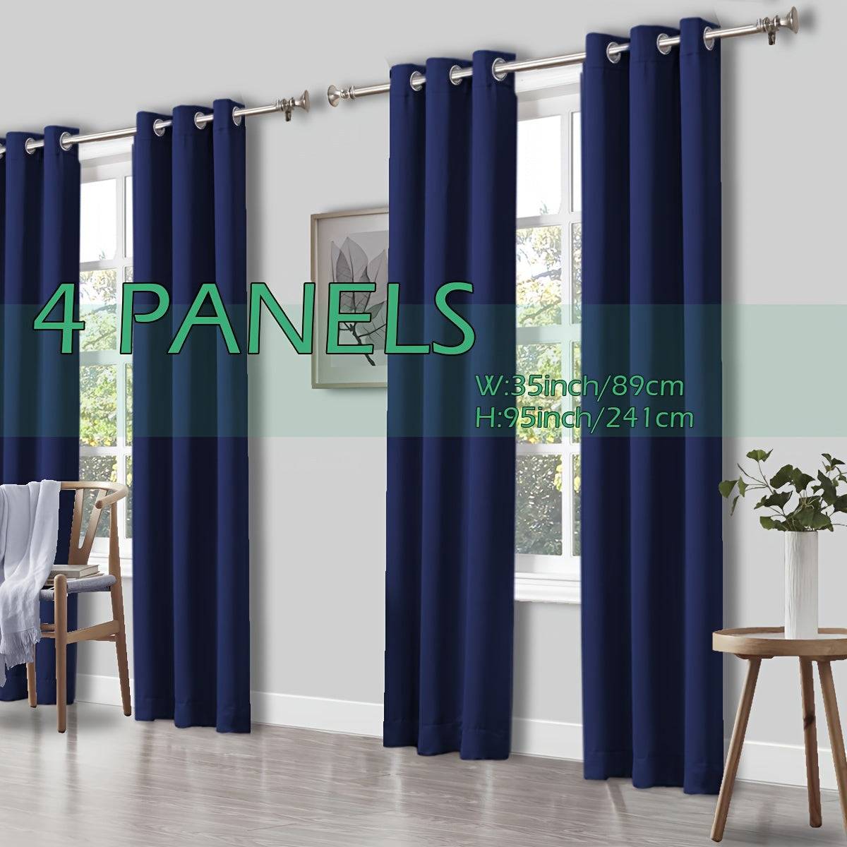 Set of 4 Thermal Blackout Curtains Triple Weave Solid Grommet Panels Insulated Patio Drapes for Complete Darkness & Comfort at Home or Office