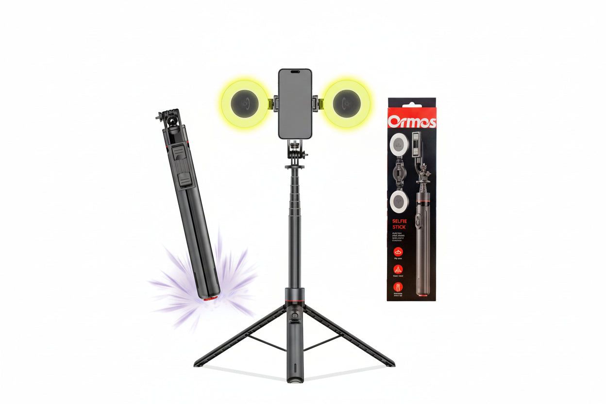 Selfie Stick Tripod with Light for Phone Recording