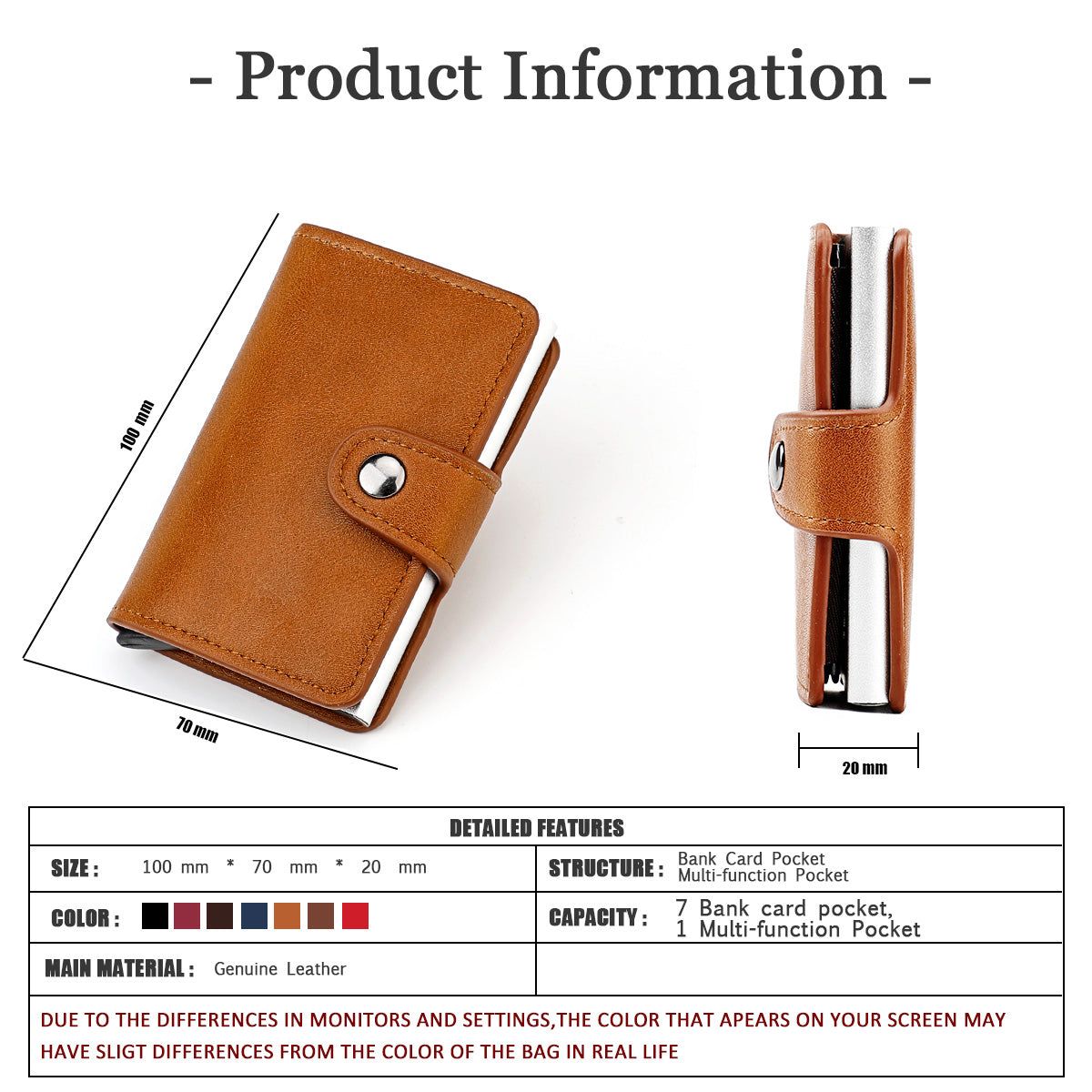 Mens Brown Wallet with Card Holder and Snap Closure