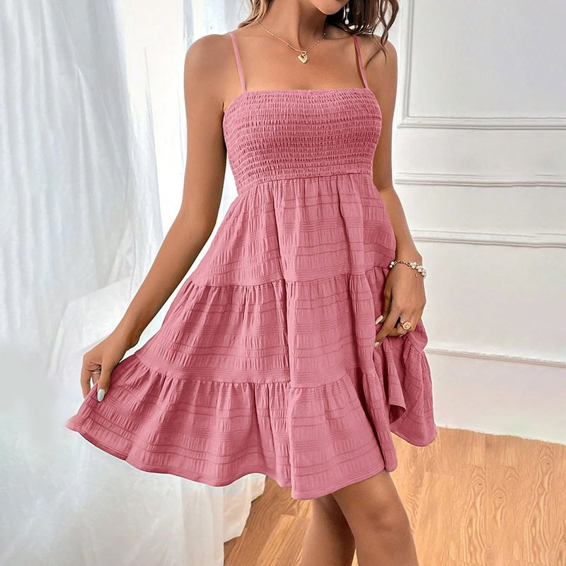 Women Spaghetti Strap Mini Dress with Smocked Bodice