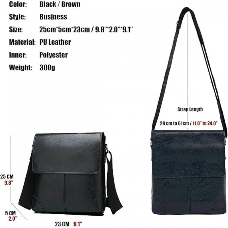 Men’s Black Water-Resistant Crossbody Bag Adjustable Strap, Scratch-Resistant, Multiple Compartments for Office, Commute & Travel
