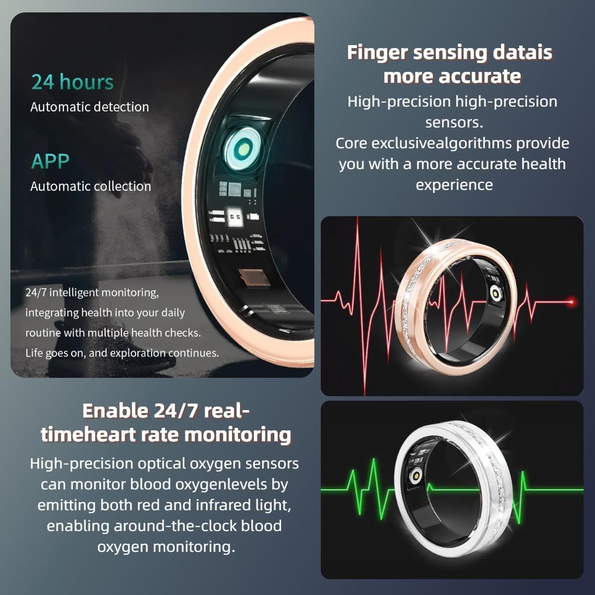 Rose Gold Smart Ring with Health Tracking and Diamond Finish