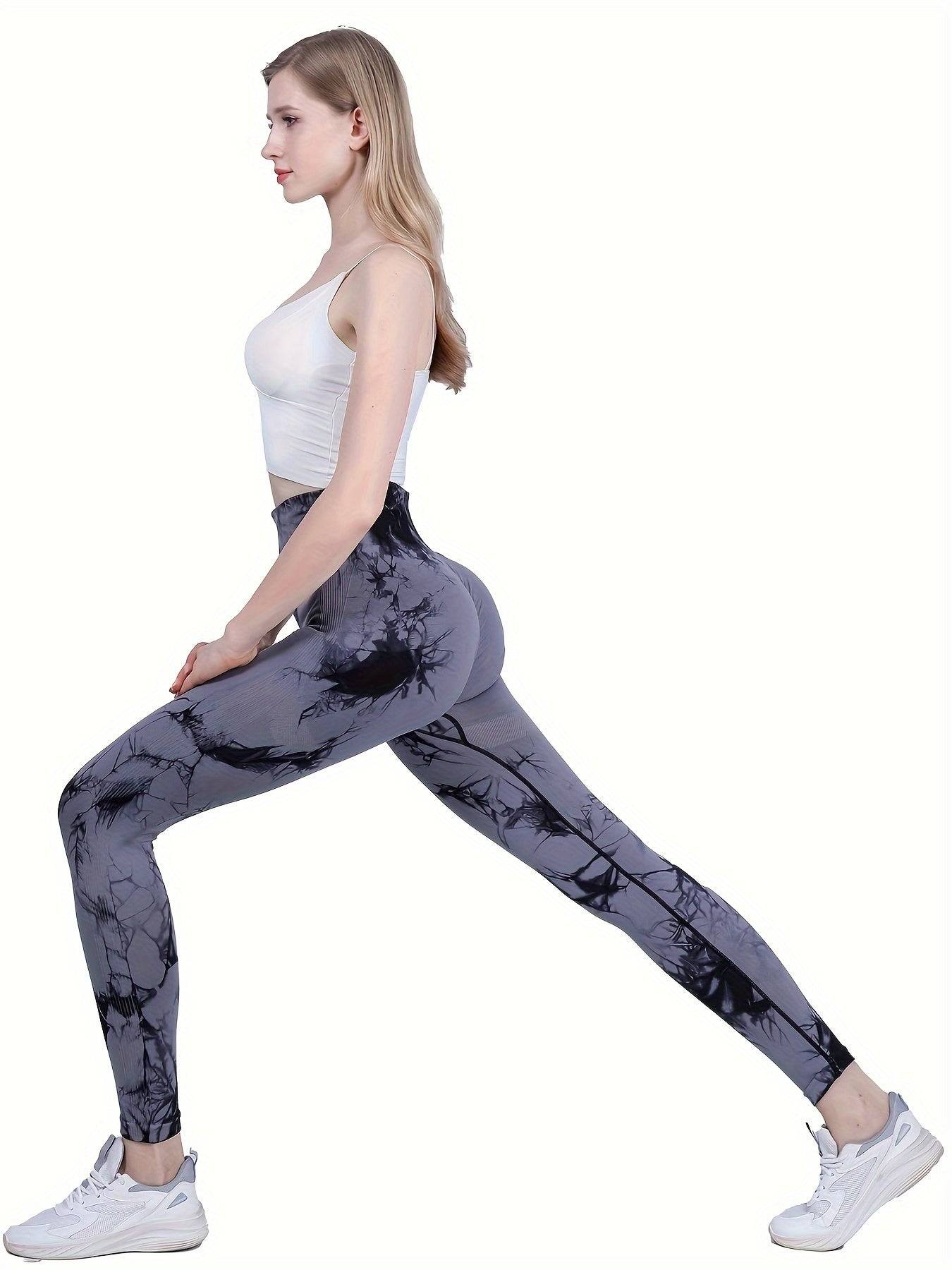3-pack women’s seamless high-waisted tie-dye leggings, butt-lifting compression fit, multicolor 9/10 sports pants