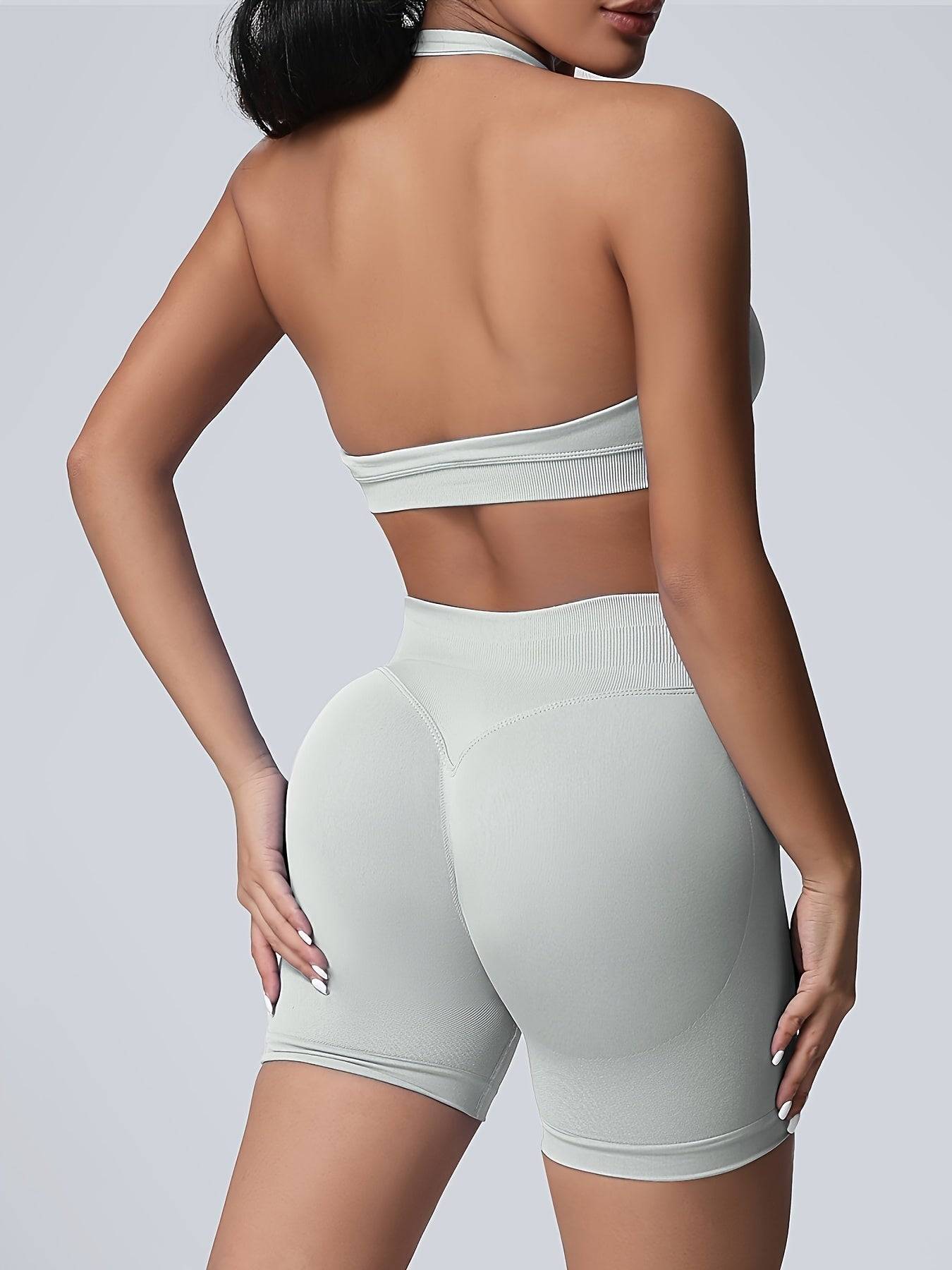 Womens Workout Set with Sports Bra and High Waist Shorts