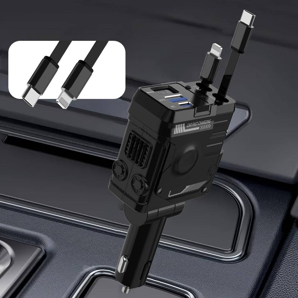 4-in-1 Super Fast Retractable Car Charger with Star Projector Night Light & Atmosphere Lighting for iPhone 15–11 & Android