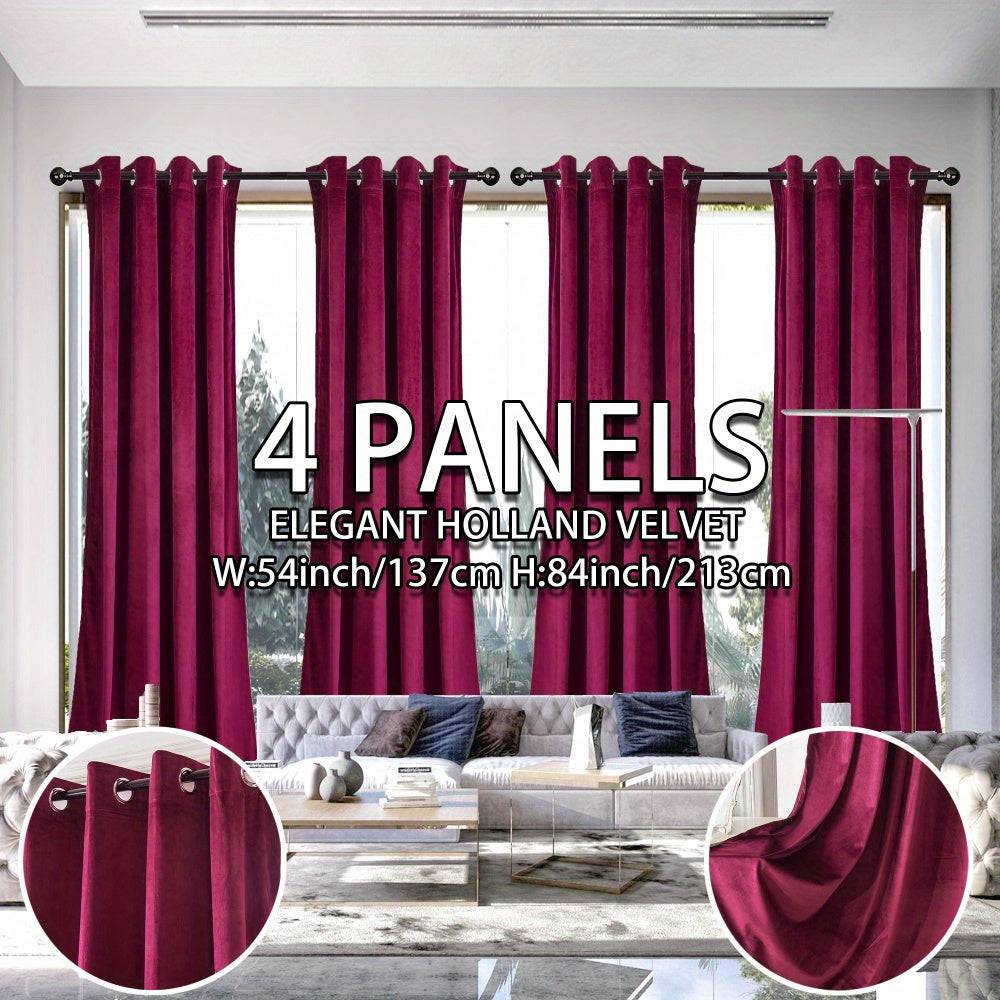 4 Panels Elegant Velvet Blackout Curtains, 90% Light Blocking with Grommet Top, Soft Pink Vintage Style for Bedroom & Living Room, 55"x84"