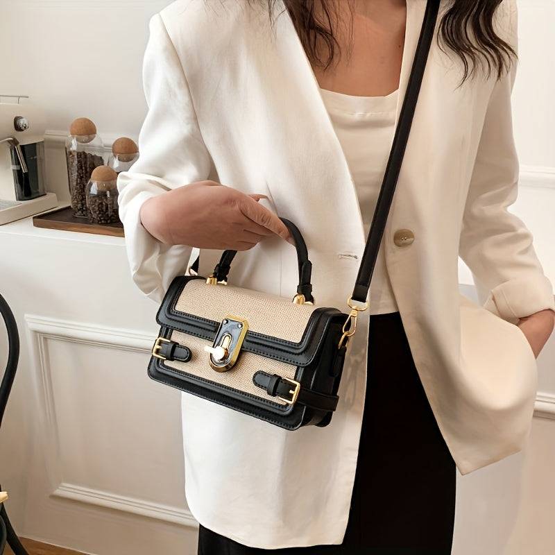 Vintage Black Crossbody Bag for Women Adjustable Strap, Flip-Top Closure, Polyester Lining for Everyday Use