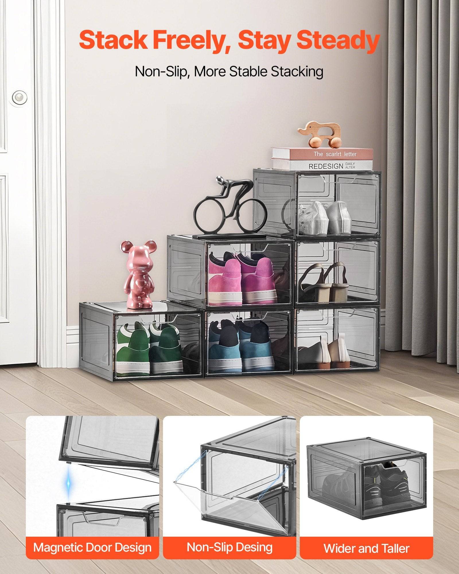 Stackable Clear Shoe Boxes With Magnetic Door 6 Pack
