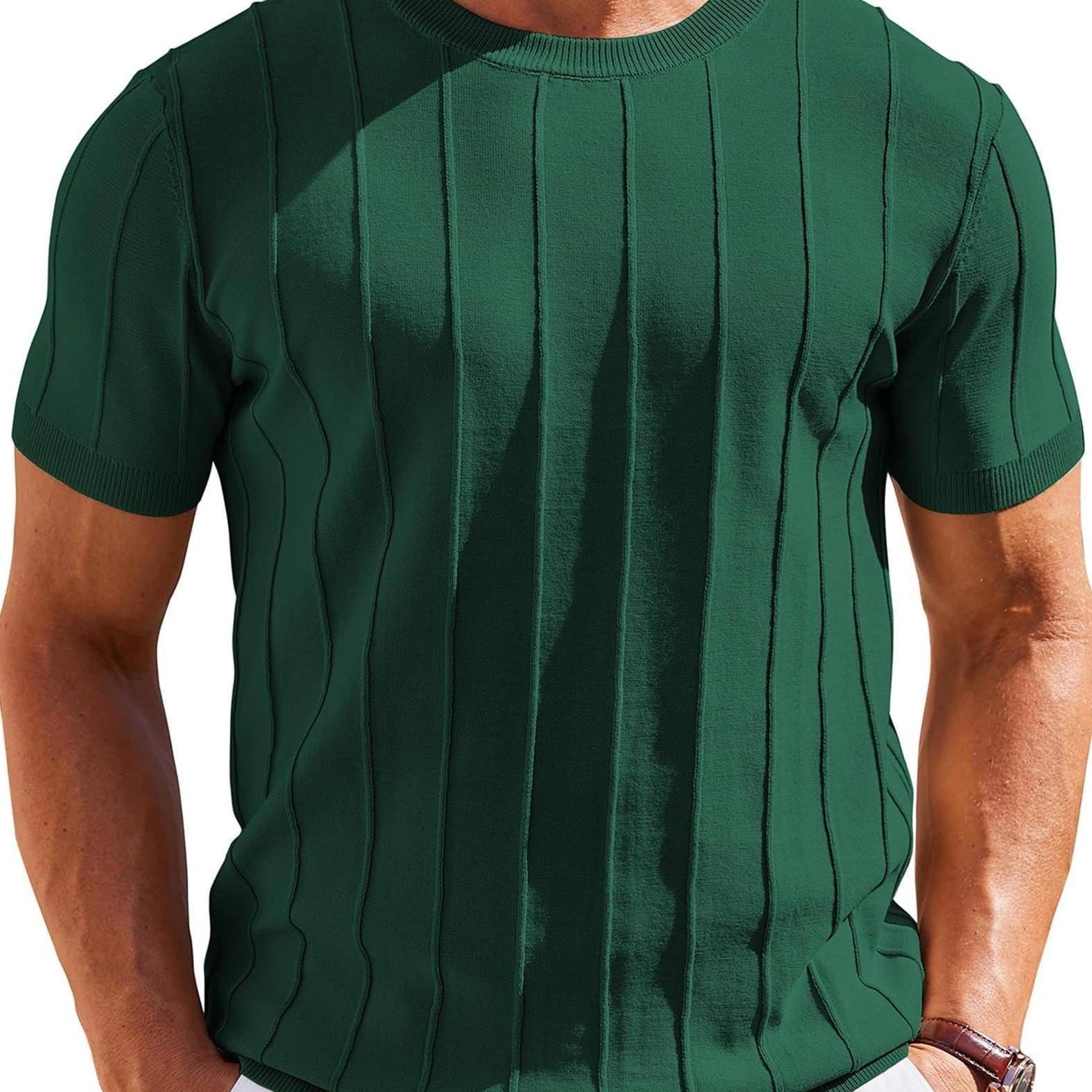 Men’s Casual Crew Neck T-Shirt 100% Viscose Knit Short Sleeve Ribbed Pullover Solid Color Medium Stretch Summer Top