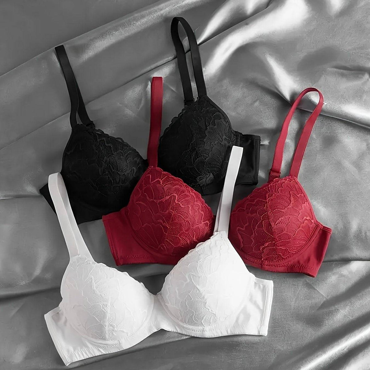 3-Pack Women's Floral Lace Underwire Bras – Comfortable Push Up Design with Lace Detail, Ideal for Everyday Wear & Special Occasions