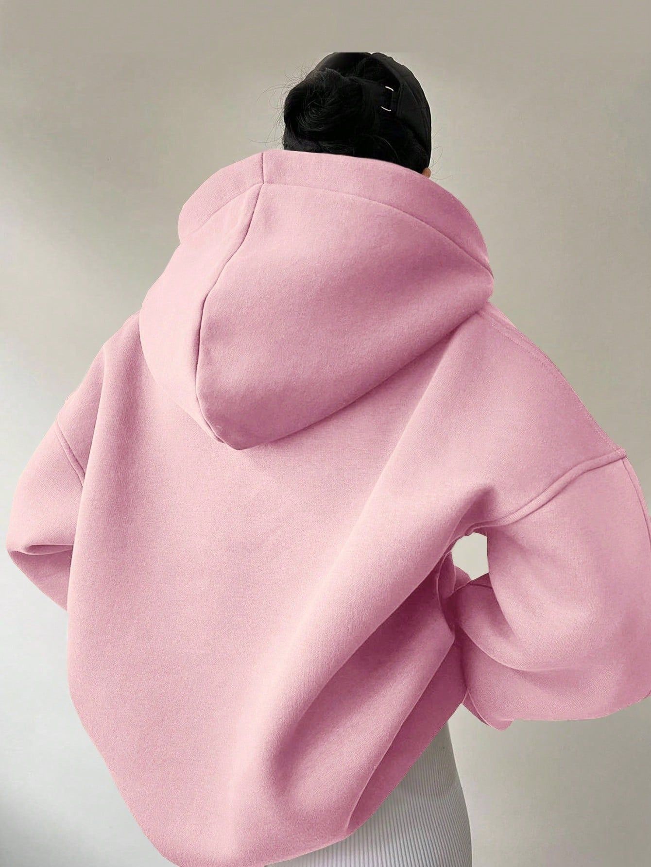 Women Hoodie Solid Color Loose Long Sleeve Pullover