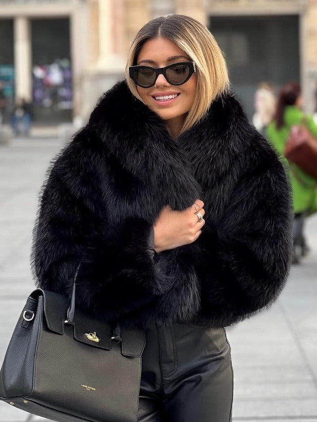 Women’s Winter Plush Coat Warm Thick Fluffy Lapel Jacket Long Sleeve Casual Outerwear