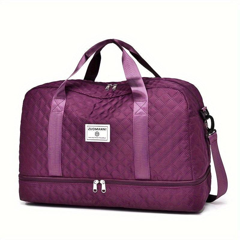 Set of 2 travel bags (small & large) with diamond grid design, lightweight polyester, multipocket sports gym storage
